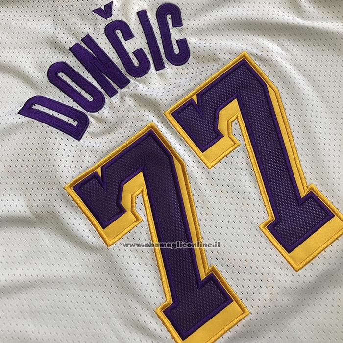 Maglia Manica Corta Los Angeles Lakers Luka Doncic No 77 Bianco